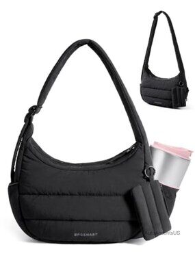 Quilted Puffer Shoulder Bag Crossbody with Pockets, Lightweight